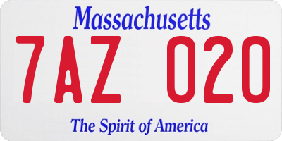 MA license plate 7AZ020