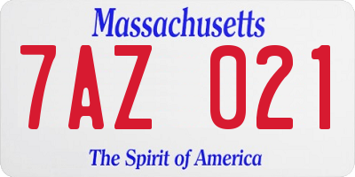 MA license plate 7AZ021