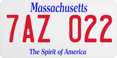MA license plate 7AZ022