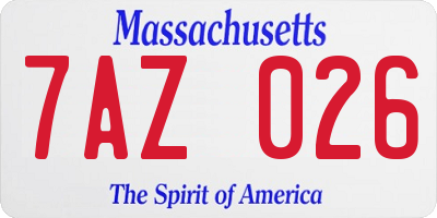 MA license plate 7AZ026