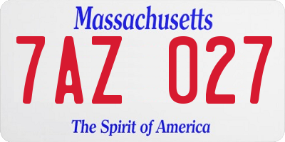 MA license plate 7AZ027