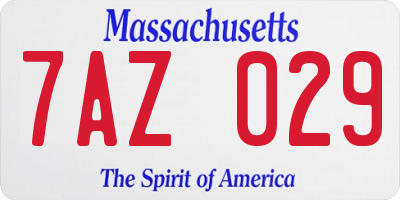 MA license plate 7AZ029