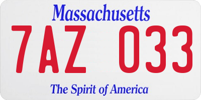 MA license plate 7AZ033