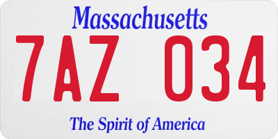 MA license plate 7AZ034