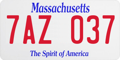 MA license plate 7AZ037