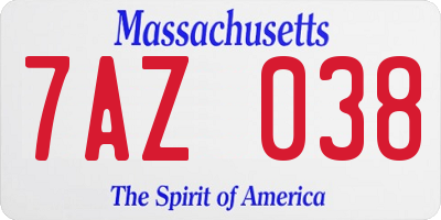 MA license plate 7AZ038