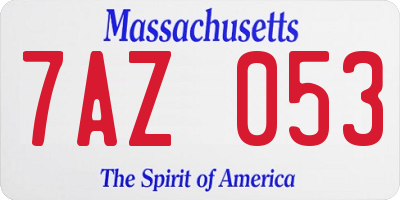 MA license plate 7AZ053