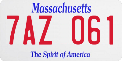 MA license plate 7AZ061