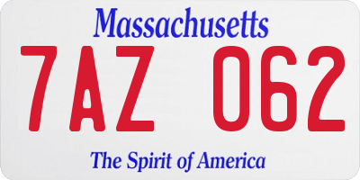 MA license plate 7AZ062