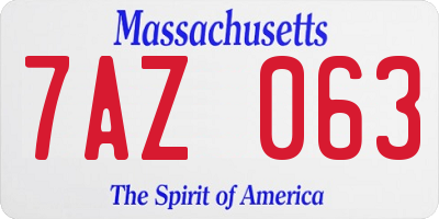 MA license plate 7AZ063