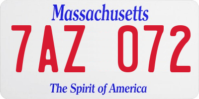 MA license plate 7AZ072