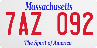 MA license plate 7AZ092