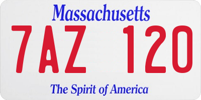 MA license plate 7AZ120