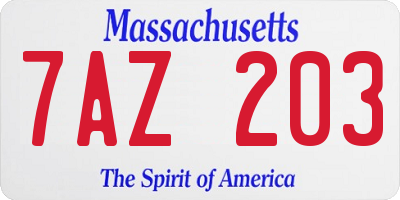 MA license plate 7AZ203