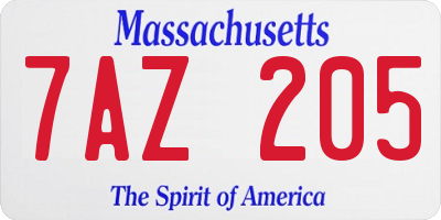 MA license plate 7AZ205
