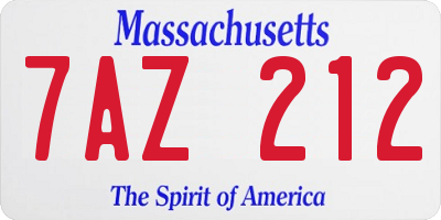 MA license plate 7AZ212