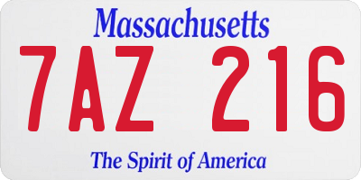 MA license plate 7AZ216