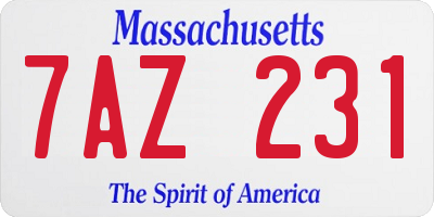 MA license plate 7AZ231