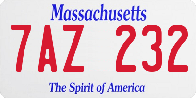 MA license plate 7AZ232