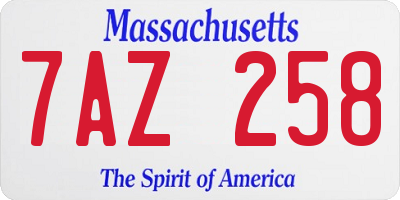 MA license plate 7AZ258