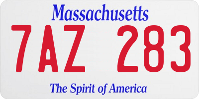 MA license plate 7AZ283