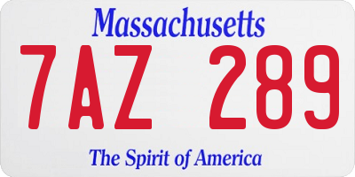 MA license plate 7AZ289