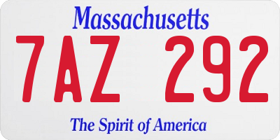 MA license plate 7AZ292