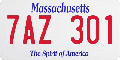 MA license plate 7AZ301