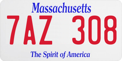 MA license plate 7AZ308
