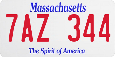 MA license plate 7AZ344