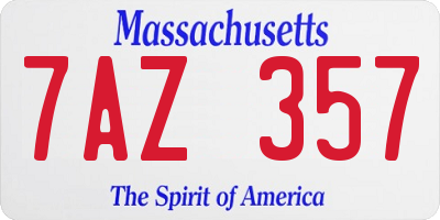MA license plate 7AZ357