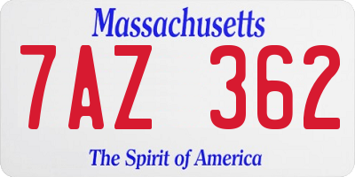 MA license plate 7AZ362