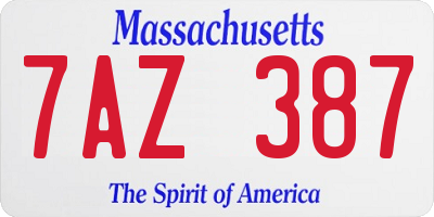 MA license plate 7AZ387