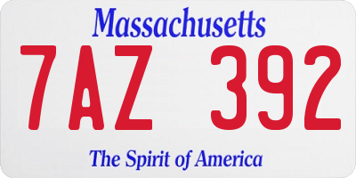 MA license plate 7AZ392