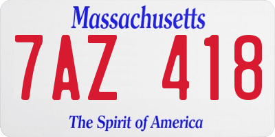 MA license plate 7AZ418