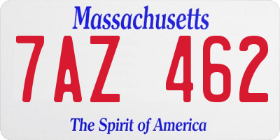 MA license plate 7AZ462