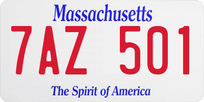 MA license plate 7AZ501