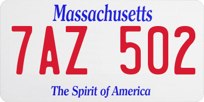 MA license plate 7AZ502