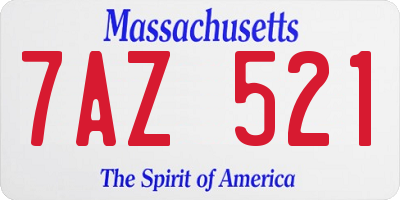 MA license plate 7AZ521
