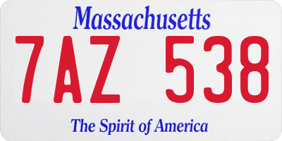 MA license plate 7AZ538