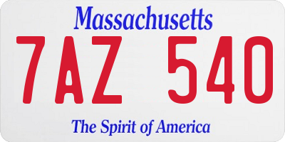 MA license plate 7AZ540