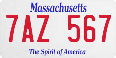 MA license plate 7AZ567