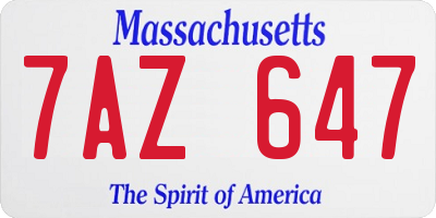 MA license plate 7AZ647