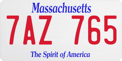 MA license plate 7AZ765