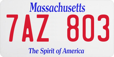 MA license plate 7AZ803
