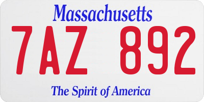 MA license plate 7AZ892