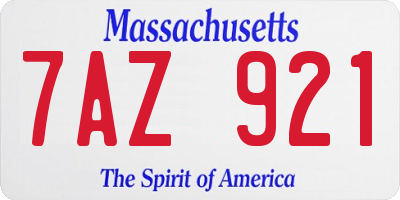 MA license plate 7AZ921