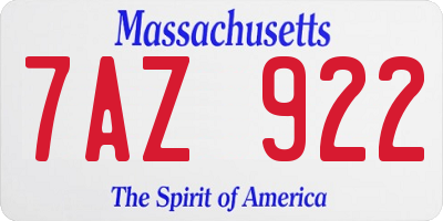MA license plate 7AZ922