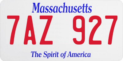MA license plate 7AZ927