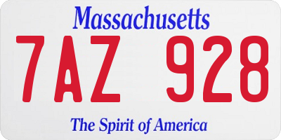 MA license plate 7AZ928